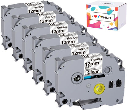 Picture of Hehua Clear Label Maker Tape TZe-131 TZe131 Compatible for Brother Label Maker Tape Clear, Ptouch Tape 12mm 0.47 Clear Compatible for Brother Tze Tz Tape 12mm 0.47 Laminated Clear Label Tape, 6 Pack