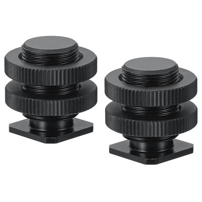Picture of PATIKIL Male 5/8" to Female 1/4" Camera Hot Shoe Mount, 2 Pack Flash Cold Shoe Mount Tripod Screw Adapter for DSLR Rig, Black