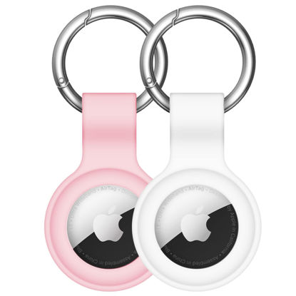 Picture of 【2 Pack】 Linsaner Compatible with AirTag Case Keychain Air Tag Holder Silicone AirTags Key Ring Cases Tags Chain Apple AirTag GPS Item Finders Accessories，Pink White