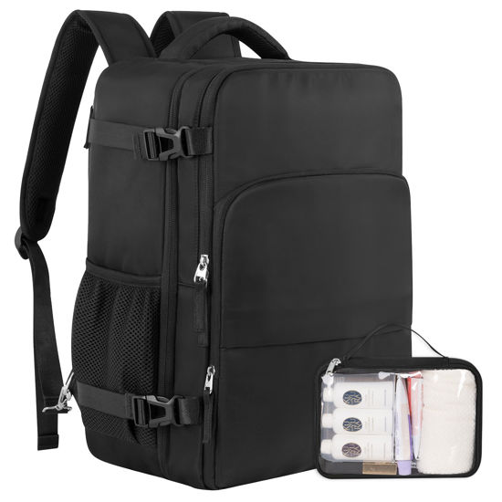 Picture of Sinaliy Travel Backpack, Carry on Flight approved Travel Bag with Multi-Pockets, Waterproof 17.3inch Laptop Backpack for Men Women, Black