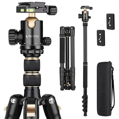 Picture of 77" Aluminum Camera Tripods & Monopods, Victiv Compact Travel Tripod for Camera DSLR, Spotting Scope,Telescope, Binoculars, Porfessional Heavy Duty Camera Tripod Stand for Photography Video Recording