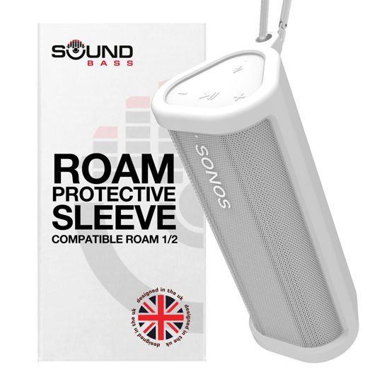 Picture of Heavy Duty Protective Silicone Carrying Case for Sonos Roam 2 | New White Color | Now Includes Bluetooth Button for Roam2 | Protect Your Wireless Bluetooth Speaker Using This Cover/Sleeve