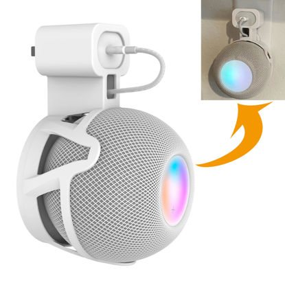 Picture of Homepod Mini Wall Mount Holder- Cord Management Space-Saving Design/ No Muffled Sound/ No Screws Needs Outlet Socket Wall Mount Accessories for Homepod Mini Voice Assistant, Homepod Mini Plug Mount