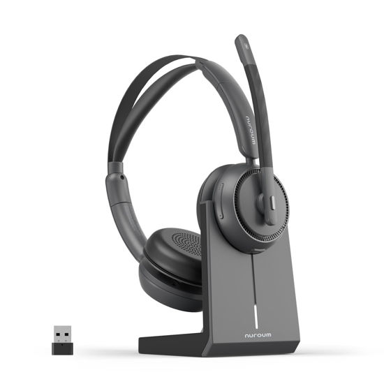 Picture of NUROUM HP31D(2nd Gen) Wireless Headset with Mic for Work, Bluetooth Headset with Noise Cancelling Microphone, Charging Stand/Mute Button, Dongle/USB for PC/Computer/Laptop for Zoom/Teams, Office