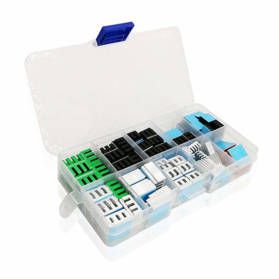 Picture of Easycargo 124pcs Heatsink Kit 9 Sizes Multicolor Aluminum Copper + 3M 8810 Thermal Conductive Adhesive Tape, Cooler Heat Sink Cooling VRM VRAM CPU GPU Small IC Laptop Raspberry Pi 4 SSD NVMe M.2 PS5