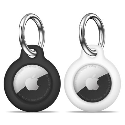 Picture of 【2 Pack】 MOLOSLEEVE Airtag Holder Air Tag Case with Keychain, Anti-Scratch Airtags Key Chain for Apple Air Tags, Airtag Accessories for GPS Item Finder Tracker, Black+White