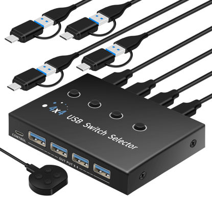 Picture of USB Switch 3 Computers 4 Computers,USB switcher 2 Computers Share Keyboard Mouse Switch, USB 3.0 Switch USB-A&C Cable USB c Switch selector,USB km Switch,with USB-A&C Cable and Desktop Controller