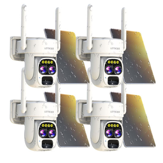 Picture of LETSCEE Security Cameras Wirelss Outdoor Solar Powered for Home Security, 360 View Outside Camera,Motion Detection,10x Hybrid Zoom PAN Tile,i IP-65 Weather Proof (4 Pack)