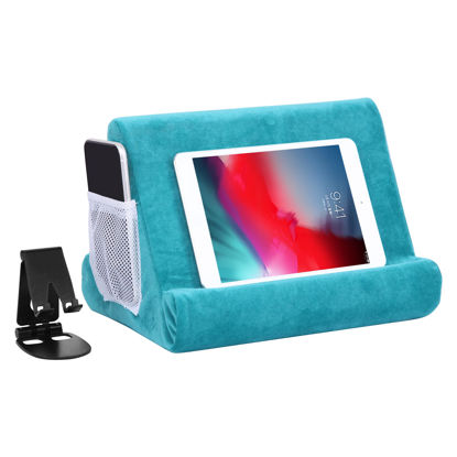 Picture of 2pcs Multi-Angle Tablet Holder Cushion Stand with Net Pocket & Black Color Phone Stands Upgraded Tablet Pad Support for Phone,Pad,Books (Lakeblue)
