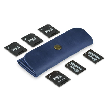 Picture of Leather SD Card Holder, SD Card Case, Micro SD Card Holder Organizer, SD Card Storage Case, Memory Card Case Cover, Travel Memory Card Case (Blue)