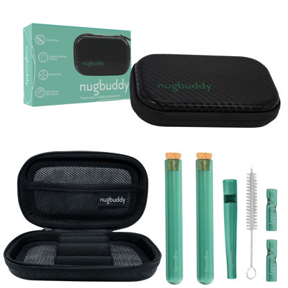 Picture of nugbuddy J-Kit - On The go Travel Case Accessory, No Odor Carbon Lining - Water Resistant Case - Glass Accessories with included Tubes, Tips, and More (Green)