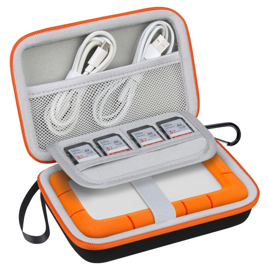 Picture of Lacdo Hard Drive Carrying Case for LaCie Rugged Mini/Rugged External Hard Drive Portable HDD 1TB 2TB 4TB 5TB USB 3.0 2.0 Hard EVA Shockproof Protective Storage Holder Travel Bag, Black+Orange