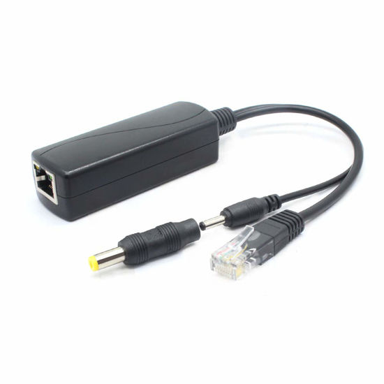 Picture of ANVISION 5V PoE Splitter, 48V to 5V 2.4A Adapter, Plug 3.5mm x 1.35mm, 5.5mm x 2.1mm Connector, IEEE 802.3af Compliant, for IP Camera and More