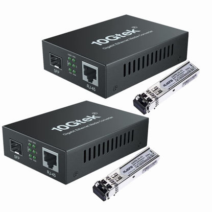 Picture of Gigabit Ethernet Media Converter, Multi Mode Fiber to Ethernet Converter, LC Fiber Converter for 10/100/1000Base-Tx to 1000Base-SX with a SFP SX Transceiver, LC Fiber Slot, 550m, 850nm. 2 Pack