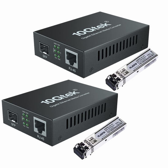 Picture of Gigabit Ethernet Media Converter, Multi Mode Fiber to Ethernet Converter, LC Fiber Converter for 10/100/1000Base-Tx to 1000Base-SX with a SFP SX Transceiver, LC Fiber Slot, 550m, 850nm. 2 Pack