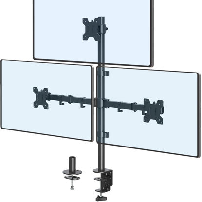 Picture of ErgoFocus Triple Monitor Stand, Monitor Desk Mount for Three Screens up to 32 Inch, Stacked Monitor Arm for 3 Monitors Max 17.6lbs per Arm, Height Adjustable, Tilt, Swivel VESA Mount 75/100x100mm