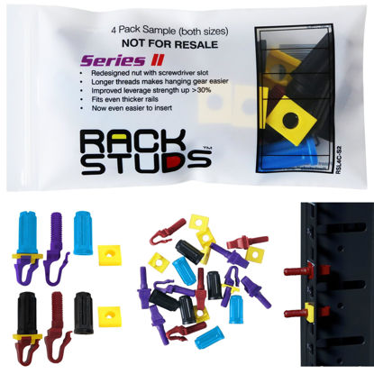 Picture of Rackstuds 4C Rack Mount Solution II - Rack Screws for Server Rack Rails 19" Square Punched Vertical Rails, Perfect Cage Nut Replacement, Rack Nuts, Rack Studs Rack Mount Screws - 4 of Each Size/Color