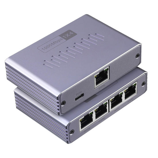 Picture of Gigabit Ethernet Splitter 1 to 4 - Network Splitter with USB Power Cable, RJ45 Internet Splitter Adapter 1000Mbps High Speed for Cat 5/5e/6/7/8 Cable [4 Devices Networked Simultaneously] (ES-1X4)