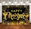 Picture of LYCGS 7x5ft Happy New Year Backdrop 2025 Backdrop 2025 New Years Backdrop Black and Gold New Year Photo Backdrop New Year Decoration Banner X-319