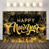 Picture of LYCGS 7x5ft Happy New Year Backdrop 2025 Backdrop 2025 New Years Backdrop Black and Gold New Year Photo Backdrop New Year Decoration Banner X-319