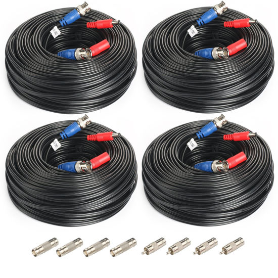 Picture of SHD 4Pack 100Feet BNC Vedio Power Cable Camera Video BNC Cable Wire Cord for Surveillance CCTV Security System with Connectors(BNC Female and BNC to RCA)