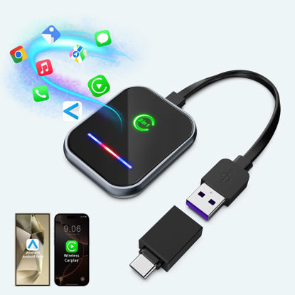 Picture of Wireless CarPlay Adapter and Wireless Android Auto 2024 for iPhone/Android, Easy to Upgrade Wired to Wireless Apple CarPlay Adapter, 5Ghz WiFi,Plug and Play Carplay Fit for Cars from 2016, Type-C/USB