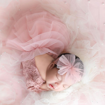 Picture of Vomdrok Newborn Photography Outfits Girl Newborn Photography Props Lace Romper with Headress Newborn Outfits Girls Photo Props (Pink)