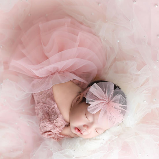 Picture of Vomdrok Newborn Photography Outfits Girl Newborn Photography Props Lace Romper with Headress Newborn Outfits Girls Photo Props (Pink)