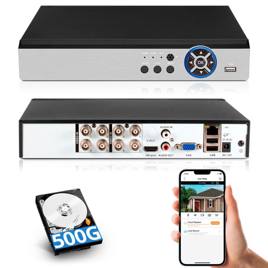 Picture of Fuers H.265+ 5MP 8 Channel Security Recorder DVR with 500G HDD, Human Detection Hybrid 5-in-1 Camera DVR AHD/TVI/CVI/XVI/IPC,8CH Surveillance Video Recorder for Security Camera, Remote Access
