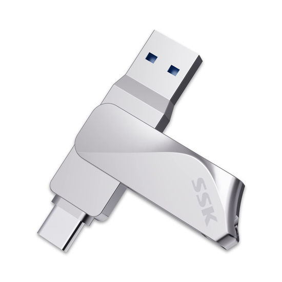 Picture of SSK 128GB USB C Flash Drive Dual Drive 2 in 1 OTG USB A 3.2 + Type C Memory Stick Thumb Drive, Thunderbolt Pendrive up to 200MB/s Transfer Speed Photo Stick for Android Phones/Tablets/Mac/Laptop