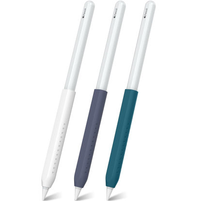 Picture of NIUTRENDZ 3 Pack Silicone Grip for Apple Pencil 2nd Generation & Apple Pencil (USB-C) Grip Ergonomic Design Protective Case Cover Sleeve (White + Midnight Blue + Pine Green)