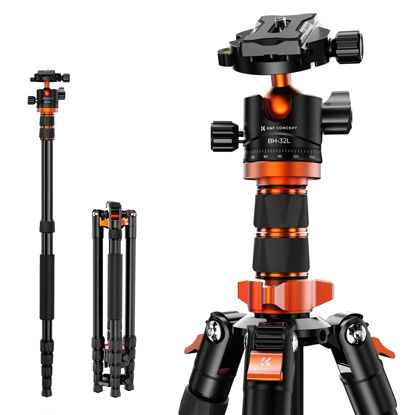 Picture of K&F Concept 78 inch/198cm Camera Tripod,3 Sections Central Axis Travel Tripod with 32mm Metal Ball Head Load Capacity 26.4 lbs/12KG for DSLR Cameras Indoor Outdoor Use