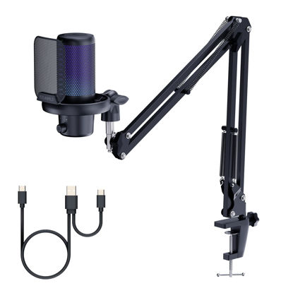 Picture of FEELWORLD VM1 Gaming PC USB Microphone Condenser Mic with Noise Cancellation Mute RGB Light, Computer Accessories for Gamer YouTube Twitch Podcast Streaming Recording Online Chat PS4 PS5