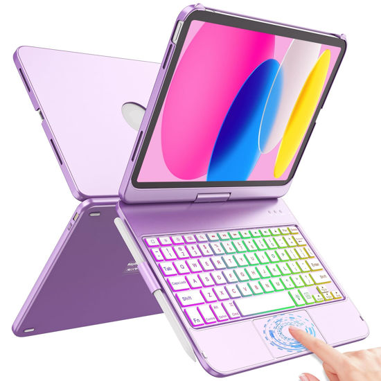 Picture of FUWANG Touch Keyboard Case for iPad 10th Generation 10.9 inch 2022, 360° Rotatable for iPad 10th Generation Case with Keyboard, Multi-Touch Backlit Keyboard for iPad 10th Generation,Purple