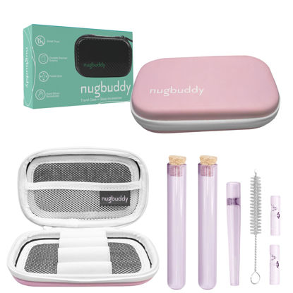 Picture of Nugbuddy J-Kit - On The go Travel Case Accessory, No Odor Carbon Lining - Water Resistant Case - Glass Accessories with Included Tubes, Tips, and More (Pink)