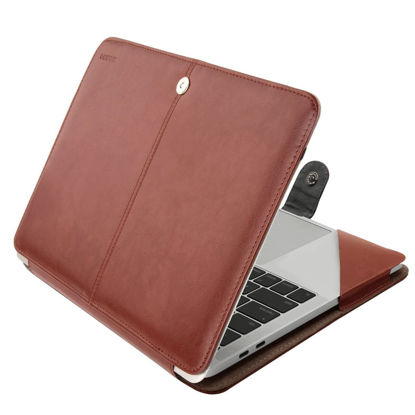 Picture of MOSISO Case Compatible with MacBook Air 13 inch M3 A3113 M2 A2681 M1 A2337 A2179 A1932/Pro 13 M2 M1 A2338 A2251 A2289 A2159 A1989 A1706 A1708, PU Leather Portfolio Protective Stand Cover, Brown