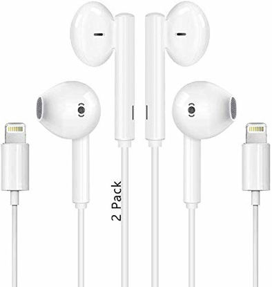 Picture of (2 Pack) iPhone Earbuds with Lightning Connector(Built-in Microphone & Volume Control) in-Ear Stereo Headphones Headset Compatible with iPhone 12/SE/11/X/8 7 6 5 - All iOS System[Apple MFi Certified]