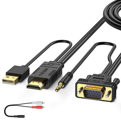 Picture of FOINNEX VGA to HDMI Cable 10M/30 Feet (Old PC to New TV/Monitor with HDMI), VGA to HDMI Cable with Audio for Connecting Old PC,Laptop with a VGA Output to New Monitor,HDTV.Male to Male, All-in-ONE