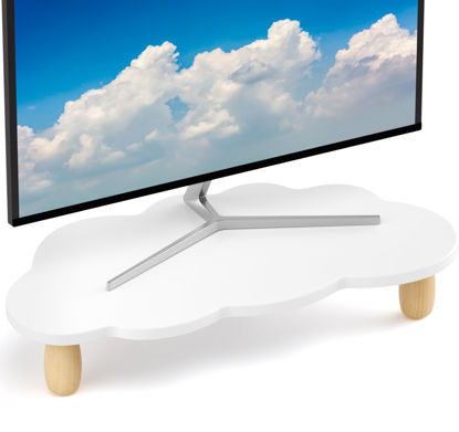 Picture of AFOOYO Monitor Stand Riser,Cloud-Shaped Sturdy Wood Computer Monitor Riser, Laptop Monitor Stand, Multi-Purpose Desktop Organizer Riser for Computer, Laptop, Printer, TV,White