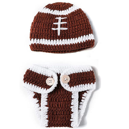 Picture of Qyeaber Newborn Photography Props Baby Boy Handmade Crochet Knitted Costume (Football for newborn)