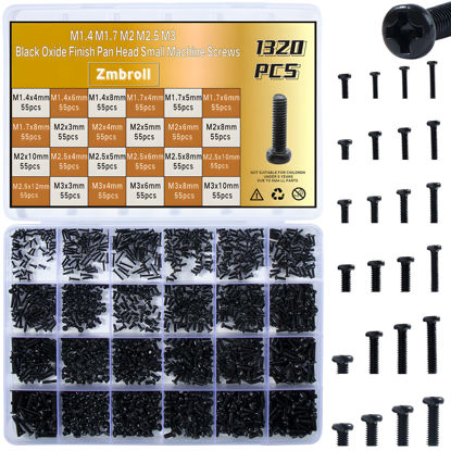 Picture of Zmbroll 1320Pcs Black Laptop Screws Kit,Notebook Tiny Computer Replacement Electronic Screws,Pan Head Small Machine Screws for Laptop,Watches,Clocks,Mobile Phone