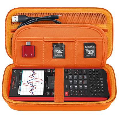 Picture of Elonbo Carrying Case for Texas Instruments TI-Nspire CX II CAS/CX II/CX/CX CAS Color Graphing Calculator, Extra Mesh Pocket Fits Charging Cable, Charger, Manual, Orange