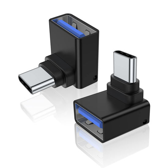 Picture of AreMe 2 Pack 90 Degree USB C to USB Adapter, Up and Down Angle USB C Male to USB 3.0 Female Connector Converter Compatible for MacBook Pro Air Laptop and More Type C Devices (Black)