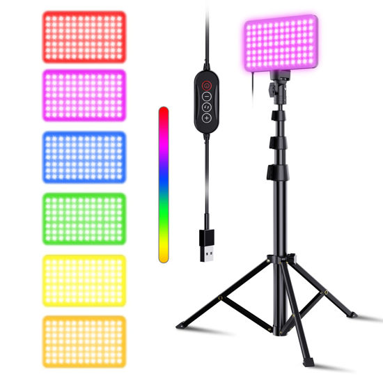 Picture of Fugetek 52" RGB LED Photography Video Light, 77 RGB Beads, All Aluminum Tripod, Unique Light Modes, Inline Contoller, USB Powered, Portable, Adjustable, 14 Colors, Game Streams, YouTube