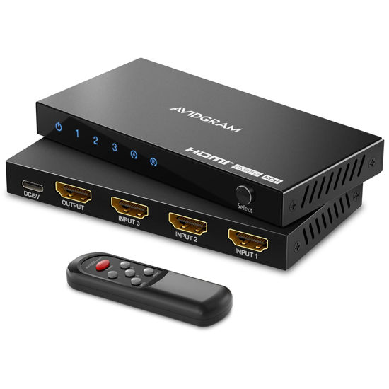 Picture of HDMI 2.1 Switch 8K 60Hz, AVIDGRAM HDMI Switcher 3 in 1 Out with IR Remote, 3 Port 4K 120Hz Auto HDMI Selector Hub Support 8K 48Gbps, Compatible with Xbox Series X, PS4 Pro, PS5, UHD TV, Monitor