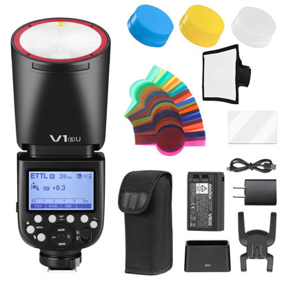 Picture of Godox V1S V1 S Round Head Speedlite for Sony TTL Hot Shoe Flash 2.4G X Wireless HSS 1/8000s 2980mAh Lithium Battery LED Modeling Lamp Shot speedlight with Tri-Color Diffuser for Sony(USA Version)