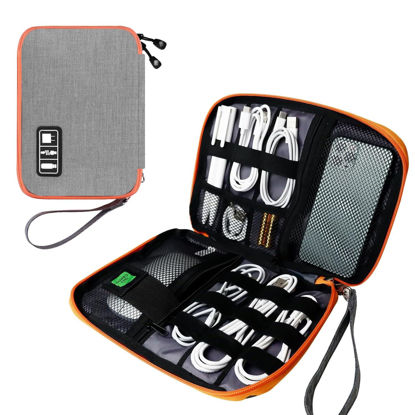 Picture of Lcsmaokin Electronics Travel Organizer,Portable Waterproof Electronic Travel Storage Bag for Small Charging Cord Storage,Charger,SD Card etc,for Travel,Business-Grey Orange