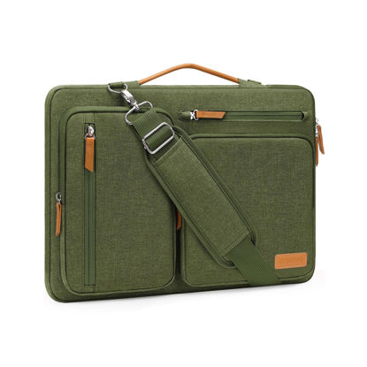 Picture of MOSISO 360 Protective Laptop Shoulder Bag,15-15.6 inch Computer Bag Compatible with MacBook Pro 16, HP, Dell, Lenovo, Asus Notebook,Side Open Messenger Bag with 4 Zipper Pockets&Handle, Olive Green