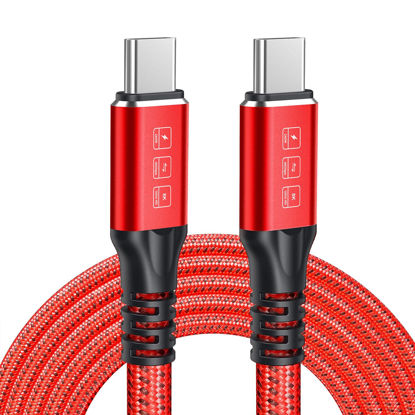 Picture of ZDD Thunderbolt 4 Cable 240W, 6FT USB C to USB C Charging Cable, Supports 8K Display/40Gbps Data Transfer Compatible with Type-C Nylon Braided Power Charging MacBooks, iPad Pro, Hub, Docking-Red