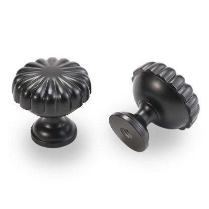 Picture of POVEFONK 10 Pack Matte Black Kitchen Cabinet Knobs Black Drawer Knobs Kitchen Cabinet Hardware Solid Kitchen Handles Drawer Knobs Dresser Handles